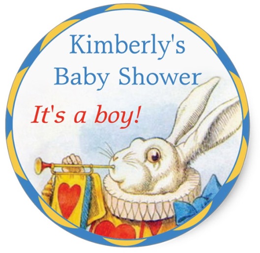 Alice in Wonderland White Rabbit Boy Baby Shower Sticker